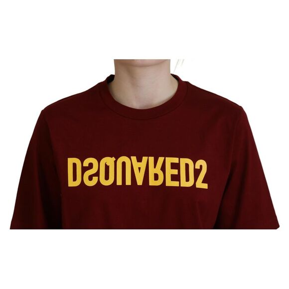 Dsquared² Maroon Logo Cotton Crewneck Short Sleeve Tee Women's T-shirt - Picture 4 of 5